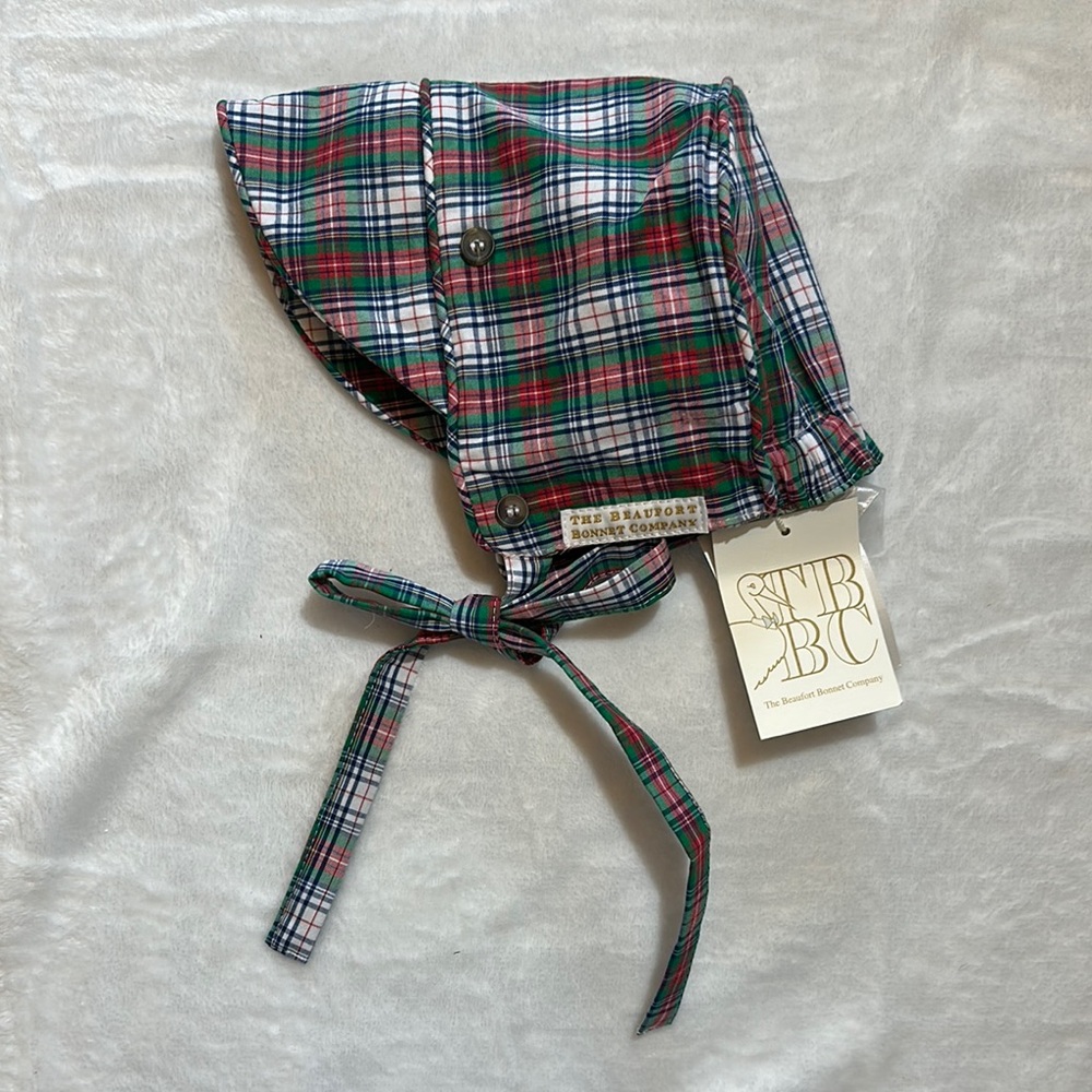 NWT The Beaufort Bonnet Co. Prestonwood Plaid Bonnet size SM 4-9months